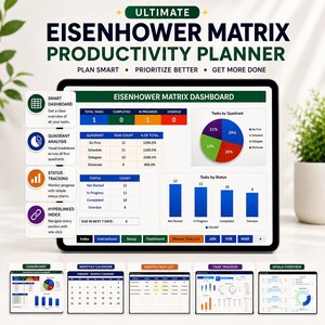 Foglio di calcolo con matrice di Eisenhower, pianificatore di priorità, strumento di monitoraggio delle attività in Excel, strumento di produttività per Fogli Google
