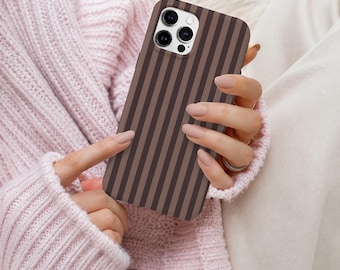 Chocolate Brown iPhone Case, Hand Painted iPhone Cover Iconic Art Cover for iPhone 17 Pro Max 16 15 14 13 12 11, Minimal Stripe Case