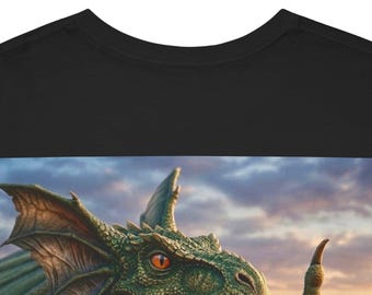 Green Dragon Illustration T-Shirt | Fantasy Creature Back Print