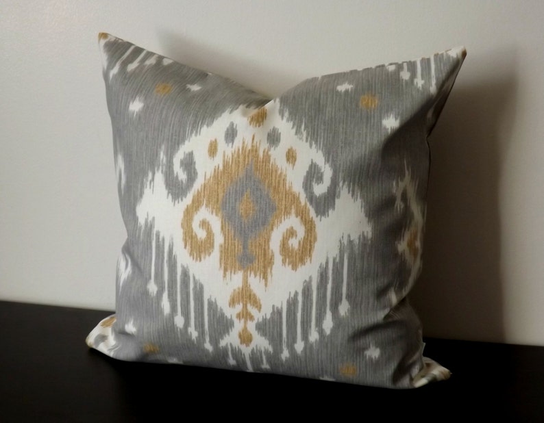Decorative Throw Pillow Gray and Gold Ikat Pillow Cover Etsy