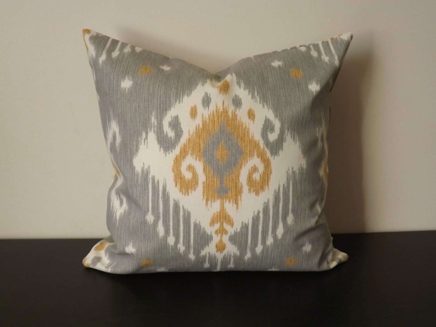 Decorative Throw Pillow Gray and Gold Ikat Pillow Cover Etsy