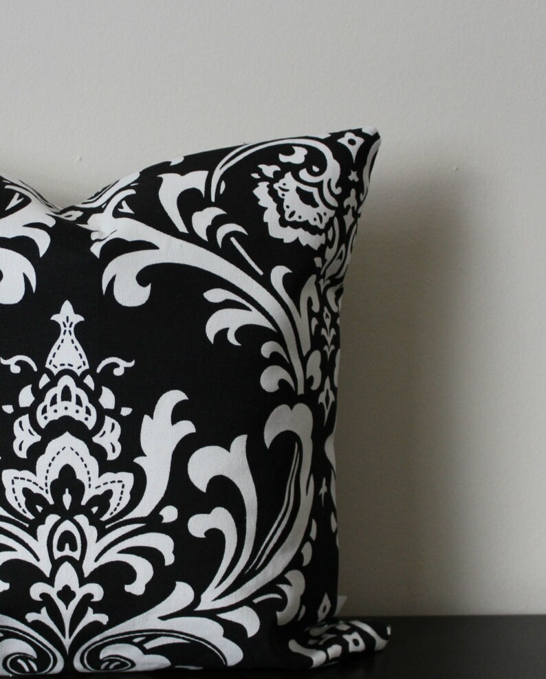 Decorative Throw Pillow Cover Black and White Damask Etsy