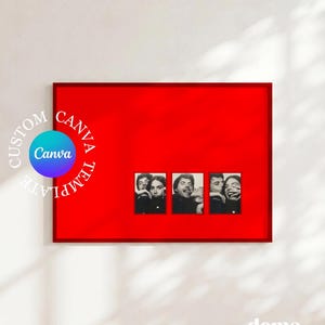 Bold Red Photo Booth Canva Template | Horizontal 3-Photo Strip Frame | Editable Statement Photo Display | Digital Download