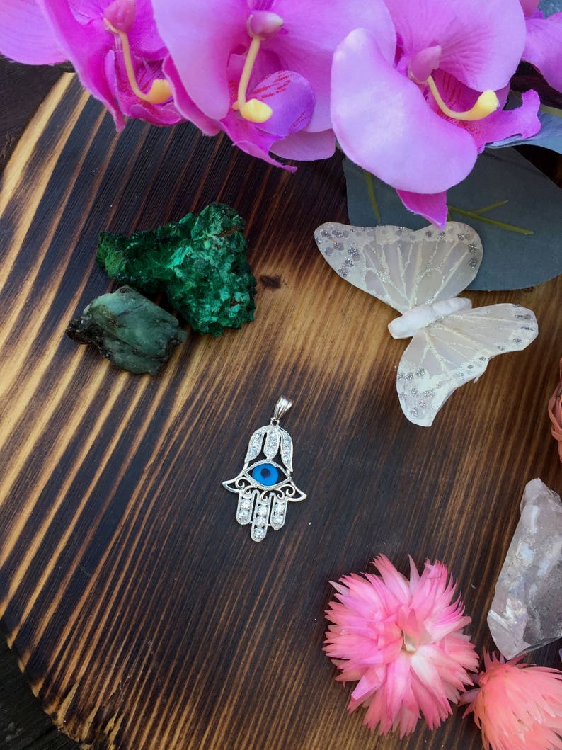 Sterling Silver Hamsa Evil Eye Pendant