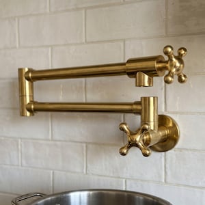 Unlacquered Brass Swing-Arm Pot Filler with Cross Handles