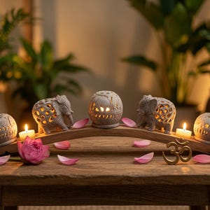 Reclaimed Oak Meditation Altar with Hand Carved Stone | Sacred Space Decor