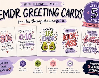 EMDR Greeting Card Set of 5 | Funny EMDR Therapist | Trauma Therapist Cards | Therapist Gift, Consultant & Trainer Gift