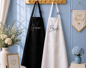 Bride and Groom Apron Set,  Bridal Shower Gift, Future Mr and Mrs Apron, Wedding Clothing , Engagement Gift, Outdoor Wedding Reception