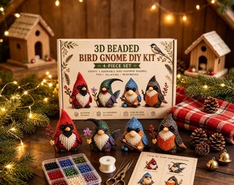 3D Beaded Gnome 4Pcs DIY Kit, All-Age Handmade Craft, Whimsical Lucky Home Decor, Relaxing Hobby Gift
