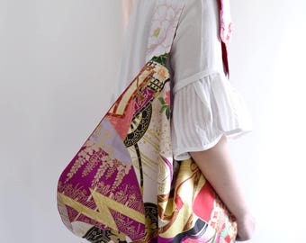 To the MOON crossbody bag shoulder bag. Red color japanese pattern fabric bag. Style152. Ready to ship