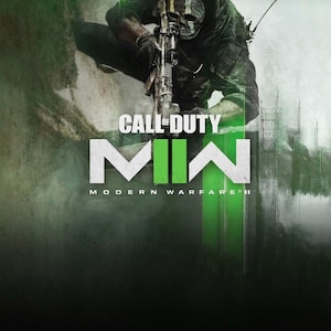 Pode incluir: Um cartaz promocional do videojogo Call of Duty Modern Warfare II com um soldado a usar uma máscara de caveira e equipamento tático, segurando uma espingarda. O título Call of Duty MW II Modern Warfare II está em branco e verde.
