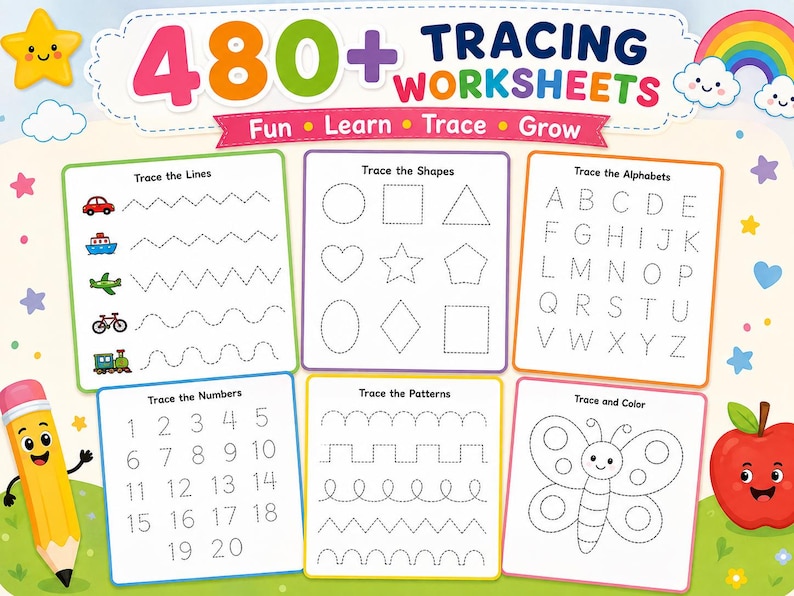 Alphabet Tracing Worksheets Bundle, Name Tracing Practice, ABC ...