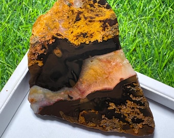 Indonesian Red moss Agate  Unpolished slab Cabochon for Ring or Pendant (335 Cts. 90x64X9 mm) E-90