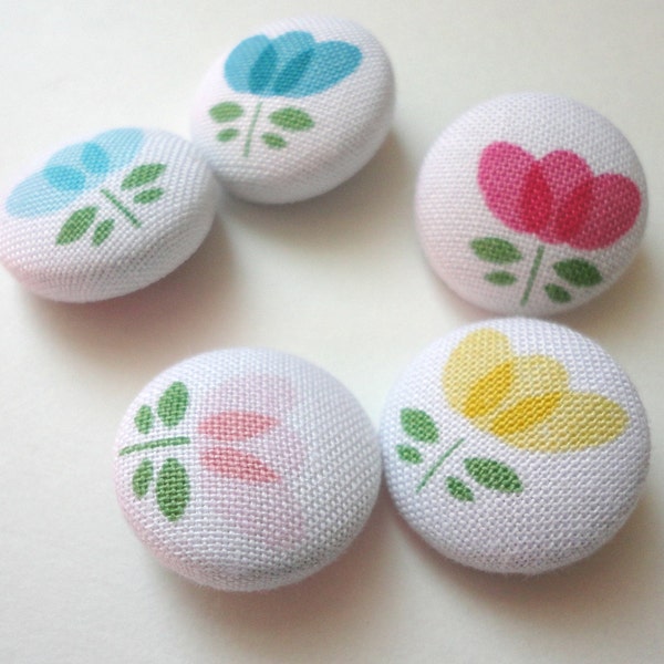 Fabric covered buttons, flowers