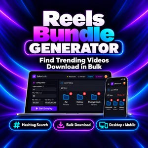 Acceso a la herramienta generadora de paquetes de Reels / Buscador de vídeos de tendencia y descargador masivo / Cupón digital / Descarga instantánea