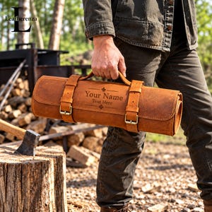 Estuche enrollable de cuero para cuchillos, bolsa para cuchillos de chef, organizador de cubiertos, estuche enrollable para utensilios de cocina, regalo personalizado para chefs, estuche de viaje para cuchillos, regalo culinario.
