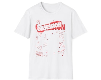 Obsession typography T-Shirt | red graffiti hearts