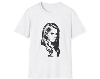 Retro 60s Lana De rey Portrait T-Shirt | Monochrome Female Face