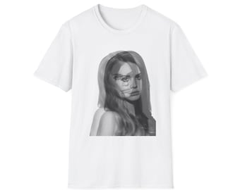 Double Exposure Lana del Rey Portrait T-Shirt | Grayscale Woman Face, Abstract Photo Art