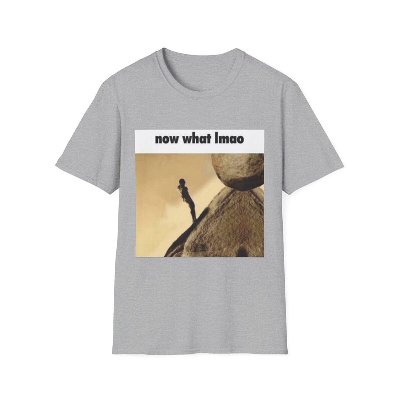 Sissyphus Now What lmao T-shirt | Sisyphus meme shirt, grappig internetmeme-shirt afbeelding 3