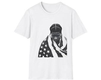 Asap Rocky American Flag Portrait T-Shirt | Black & White Graphic Tee