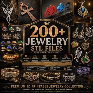 200+ smyckes-STL-filer i paket | Ringar, örhängen, halsband, armband, hängen i STL-format | 3D-utskrivna smyckesmodeller | Kommersiellt bruk