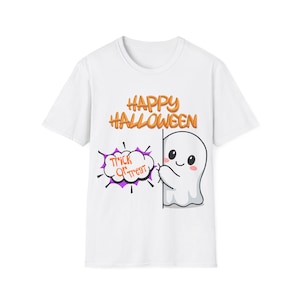 Happy Halloween Ghost T-Shirt | Trick or Treat Halloween Tee, Spooky Shirt, Girly halloween, Spooky Season, Fall Season, October Shirt