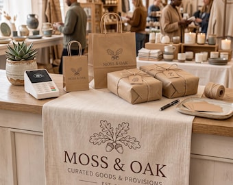 Personalized Business Table Runner Sign • Custom Logo Linen Banner • Market Booth Display Sign