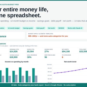 AI Auto-Budget PRO Spreadsheet | Auto-Categorizing, Debt Payoff, Net Worth Tracker