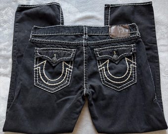 Men's True Religion Ricky Super T Straight Black Jeans US 40x33 Thick Stitch