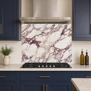 Calacatta Viola Glass Backsplash, Plum Vein Luxury Marble Kitchen Panel