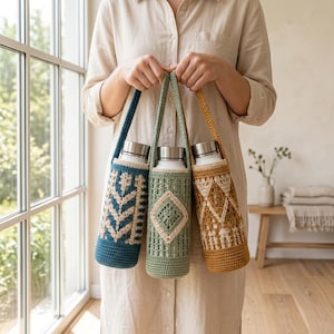 Crochet Water Bottle Holder Pattern PDF | Mesh Bottle Carrier Tutorial | Hydro Flask Cozy | Crossbody Bottle Sling DIY