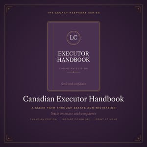 Canadian Executor Handbook | Executor Checklist Printable | Fillable PDF + Excel Tracker | Estate Administration Canada | Digital Download