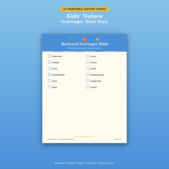 Kids Nature Scavenger Hunt Pack | Backyard, Beach, Forest Activities (PDF Download)