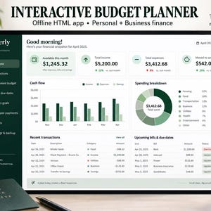 Peut inclure: Une interface numérique pour un planificateur budgétaire interactif nommé Ledgerly, affichant des données financières avec des graphiques en barres de flux de trésorerie, un diagramme circulaire de dépenses, des transactions et des factures.