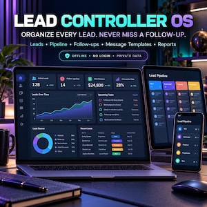 Offline lead-CRM voor kleine bedrijven – Verkooppijplijn en follow-up tracker – Direct te downloaden