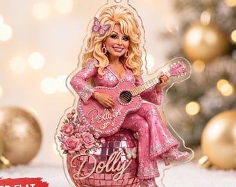 Dolly Parton Acryl-Ornament, rosa Discokugel-Ornament, Country-Musik-Ornament, Weihnachtsgeschenk für Dolly-Fans, Auto-Hängedekoration mit Cowgirl-Sängerin