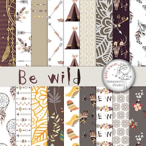 Boho Digital Papers pack, feather and arrow digital paper, Seamless Patterns, Deer Antlers, Boho style, Planner Sticker, Craft paper, BONUS
