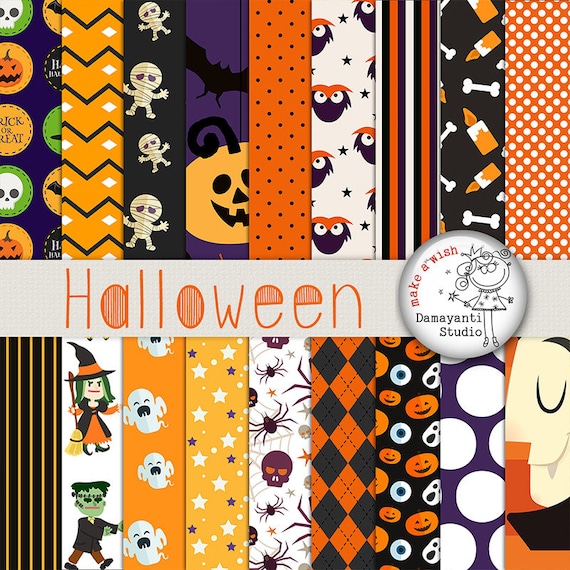 Halloween Paper Halloween Patterns Halloween Scrapbook Etsy