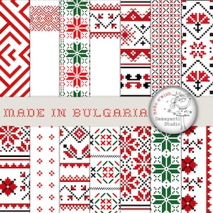 Ethno Digitaal Papier, Etnische Patronen, Bulgaars Borduurmotief, Chique Patroon, Volkskunst, Ethno Motieven, Boho Stijl, Boho Chic, Kerstpatroon
