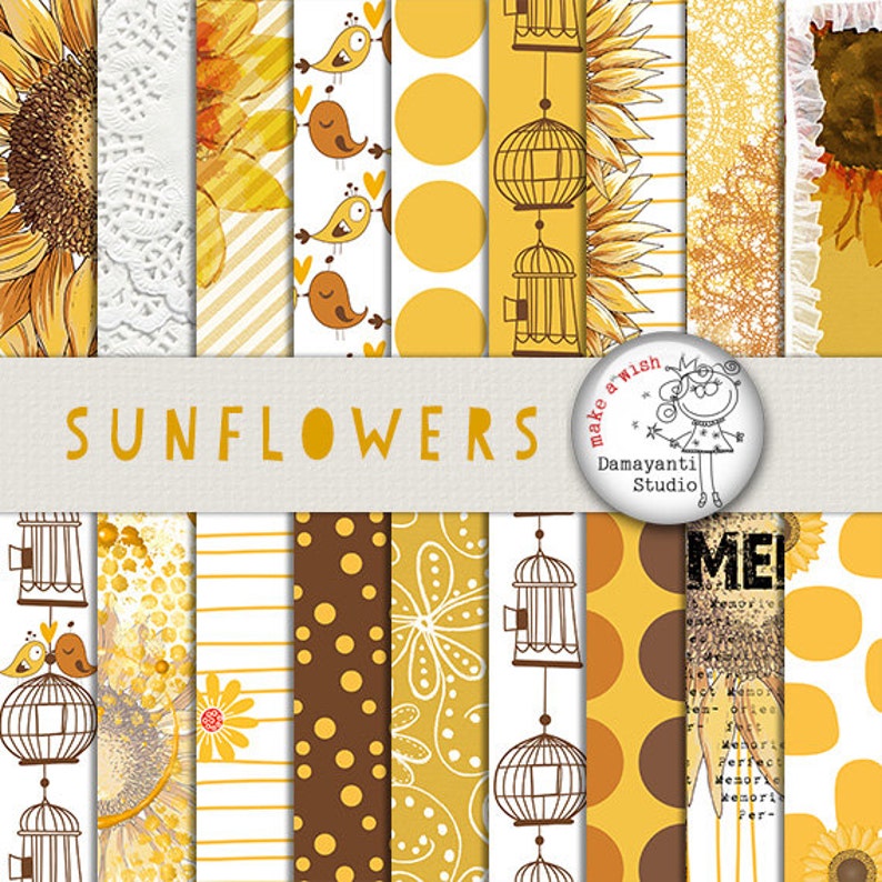 Download Sunflower Digital Paper Yellow Floral Printable Sunflower ...