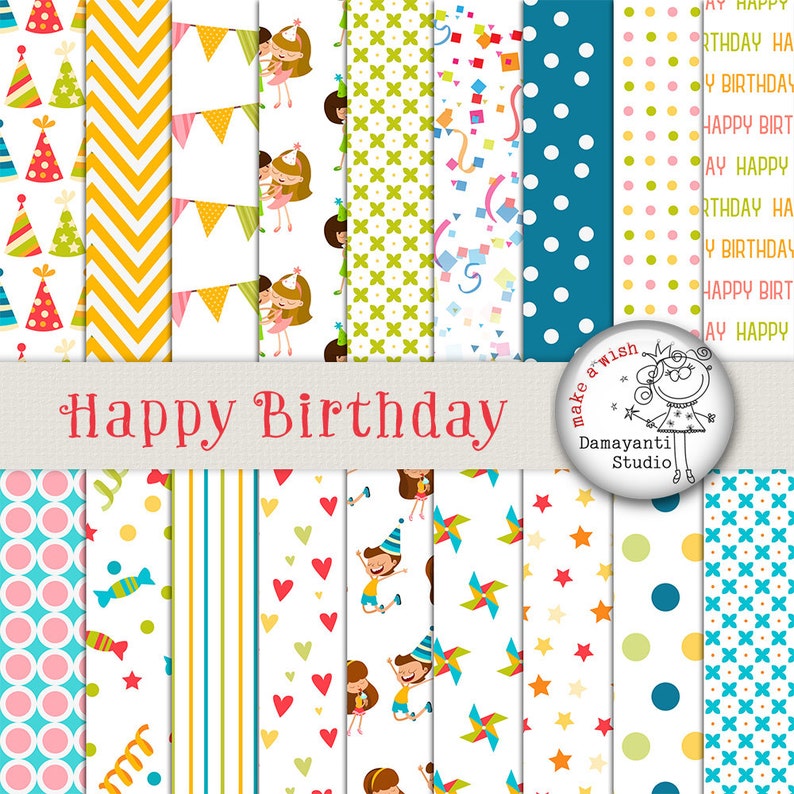 Happy Birthday Paper, Gifts Digital Paper, Scrapbooking Paper, Gift Box