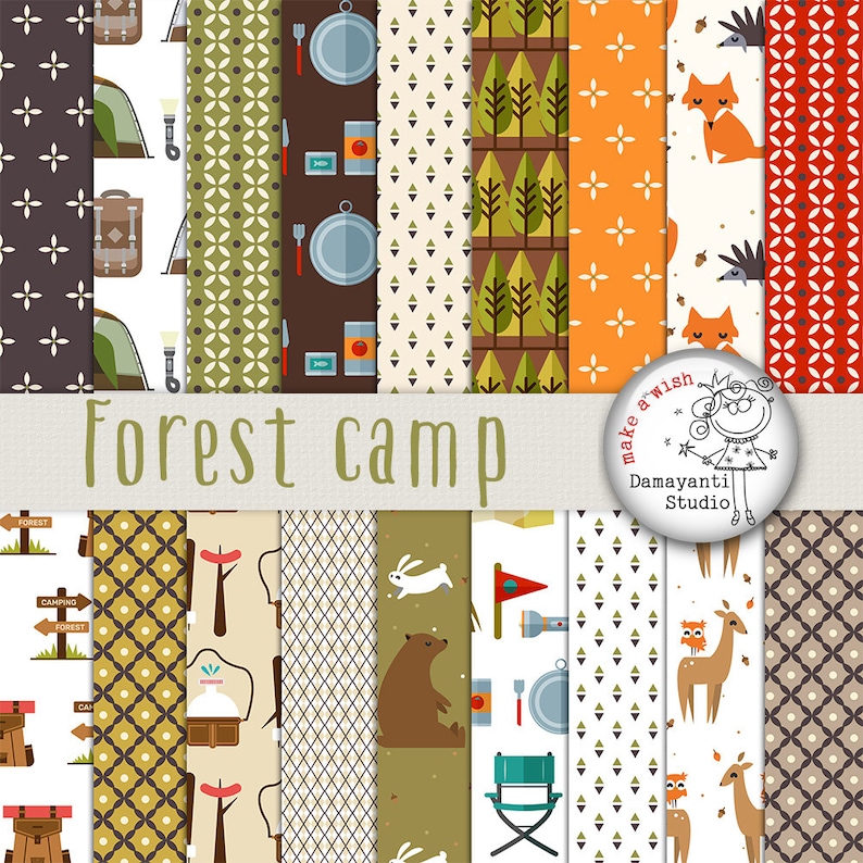 Camping Digital Papers Great Outdoors Papers Camping Etsy