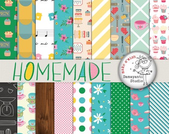 Homemade, Food papers, Kitchen papers, retro kitchen digital paper, scrapbook paper, scrapbooking, Bakery Paper, Cooking Paper