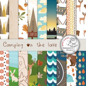 Campingpapier, Campingpapier, Herbstpapier, Seepapier, Tierpapier, Outdoorpapier, Camp out, Camp-Muster, Planersticker, Kartenpapier, Treasurure