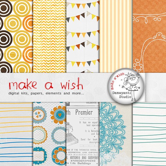 Vintage digital papers, planner stickers, stationery, printable paper, printable, paper pack, background, vintage, retro, yellow, blue