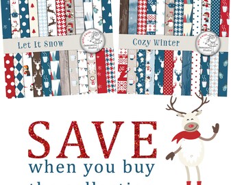 SAVE winter digital papers Red Blue papers Winter Knits papers Craft papers Scrapbook papers Christmas papers Snow papers INSTANT DOWNLOAD