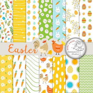 Easter Digital Paper Pack, Easter Paper Pack, Easter Bunny Paper, Easter Scrapbook, Cute Easter Paper, Patterned Papers, Planner sticker