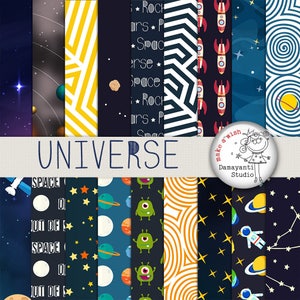 Weltraumpapiere, Kosmos, Universum, Welt, Sterne, Planeten, Raketen, Planetenpapiere, Galaxie Digitales Papier, Sterne Hintergrund, Planer Sticker