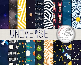 Space papers, cosmos, universe, world, stars, planets, rockets, planet papers, Galaxy digital paper, Stars background, planner sticker
